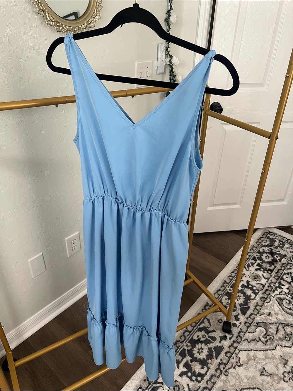 Light Blue V-Neck Tiered Summer Dress
